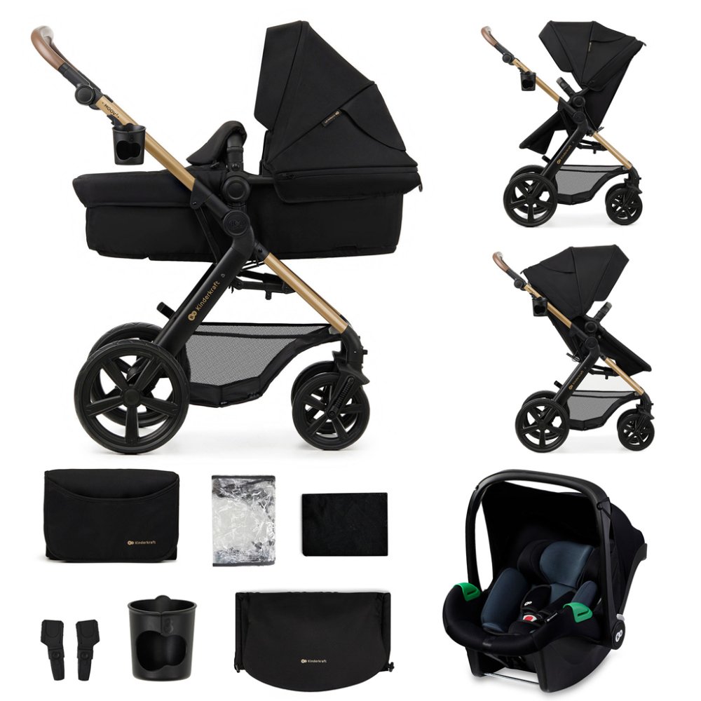 KINDERKRAFT Poussette combinée Moov 2 3en1 Pure Black - roues en mousse