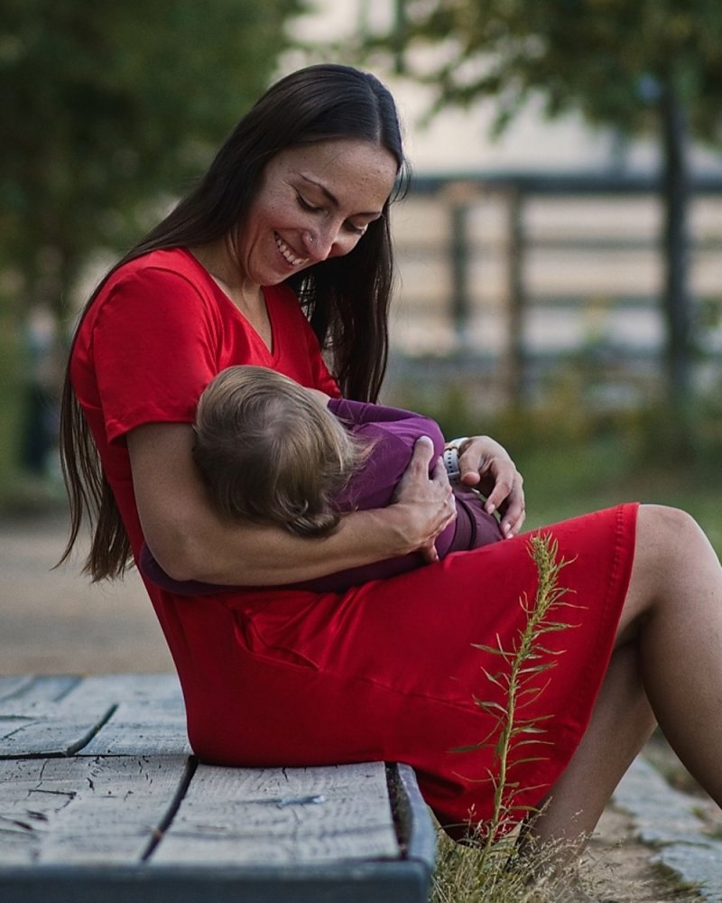 Robe d'allaitement avec poches Thé, manches courtes, rouge L/XL