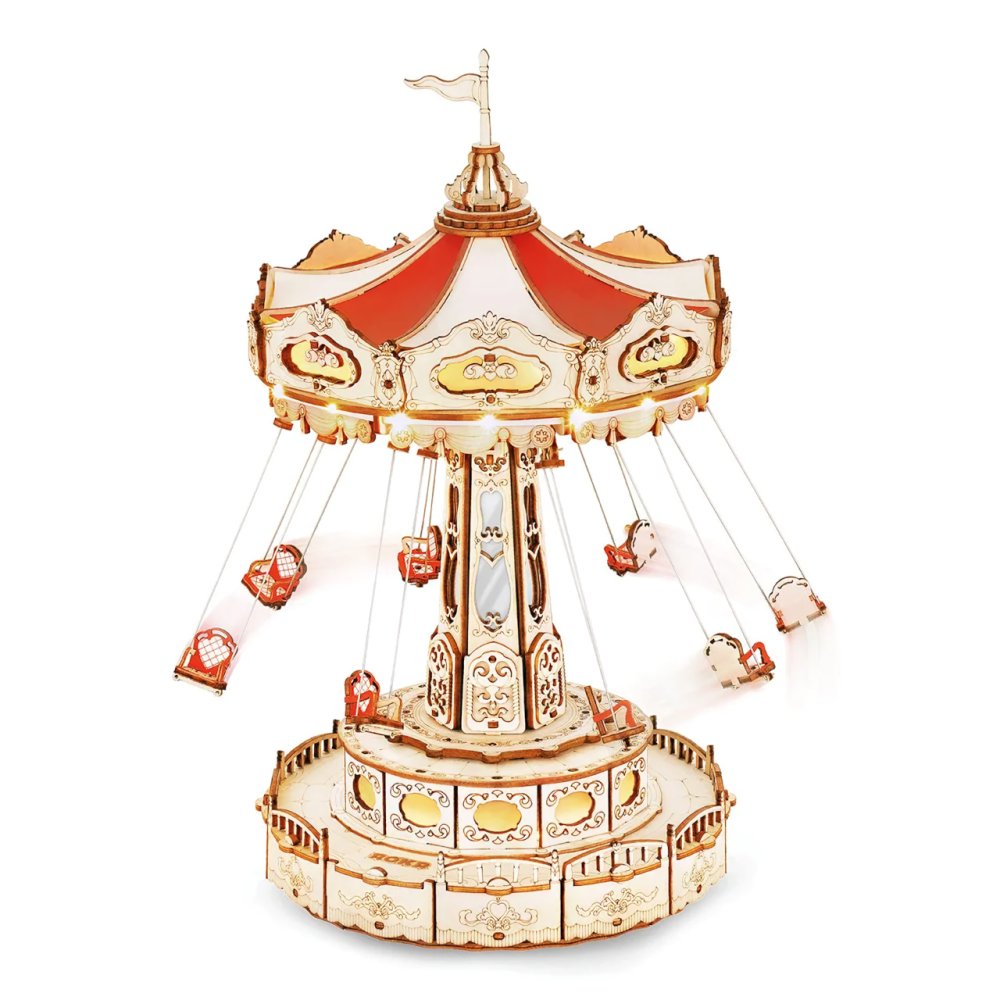 RoboTime Puzzle 3D en bois Boîte à musique Carrousel à chaîne coloré