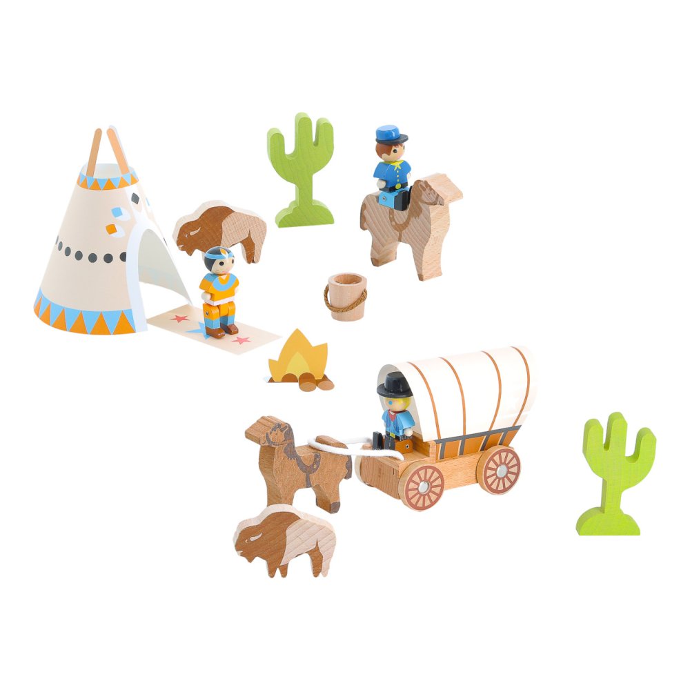 Jeujura Wooden Figures for Construction Sets Wild West 12 pieces
