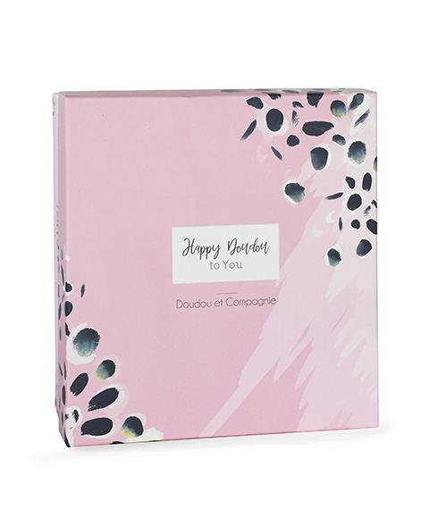 Doudou Zestaw prezentowy różowy - króliczek z kwadratowym kocykiem 25 cm - obrazek 3