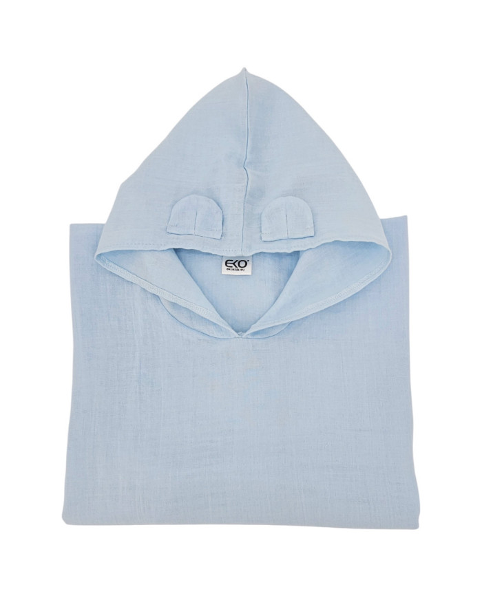 EKO Musselin Poncho mit Kapuze und Öhrchen Blau 75x120 cm – Bild 3