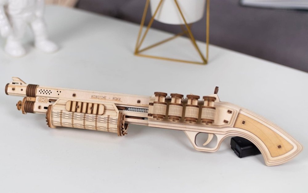 RoboTime 3D Drewniane Mechaniczne Puzzle Składanka Strzelba Terminator - obrazek 3