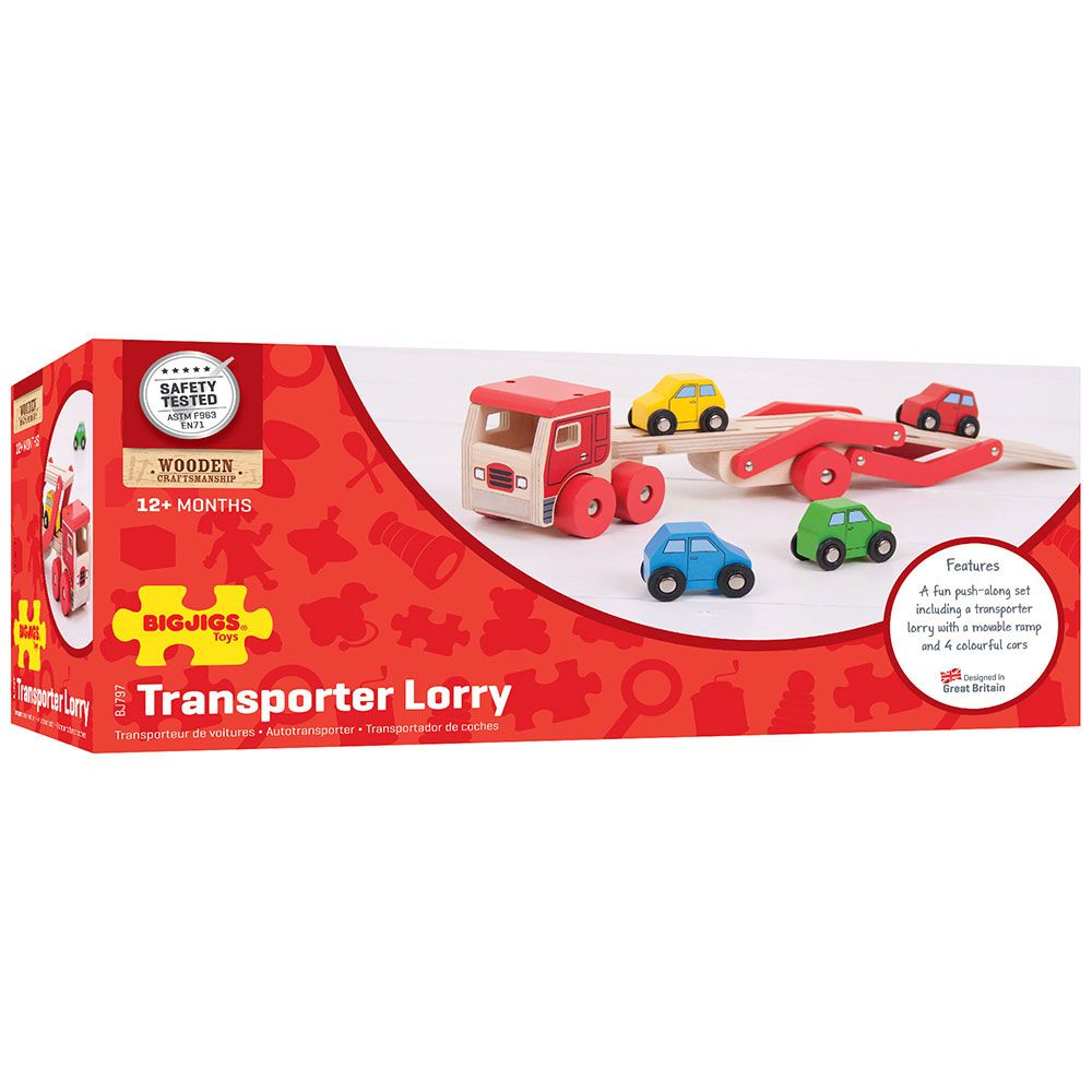 Bigjigs Toys Dřevěný kamion s auty (obrázek 3)