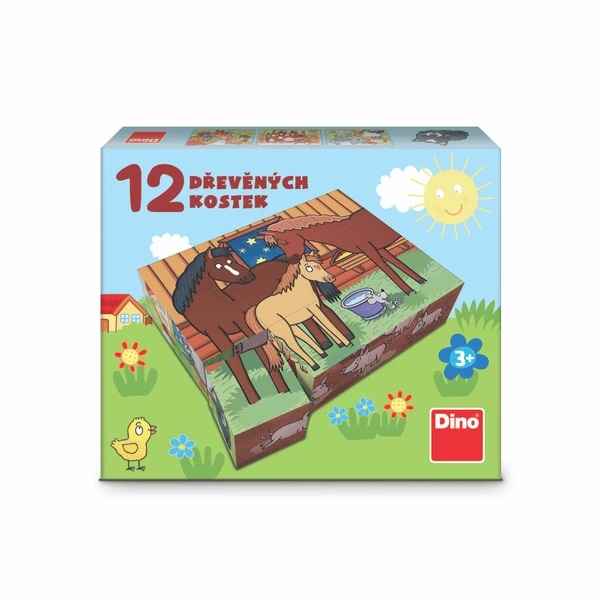 Dino Dřevěné kostky Domácí zvířátka 12 ks (obrázek 8)